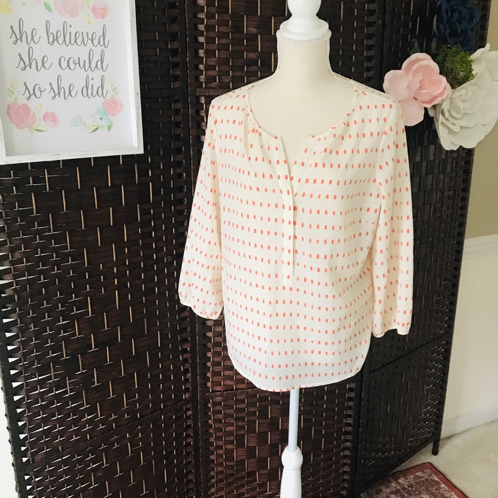 Talbots Cream Blouse w/ Peach Colored Pattern